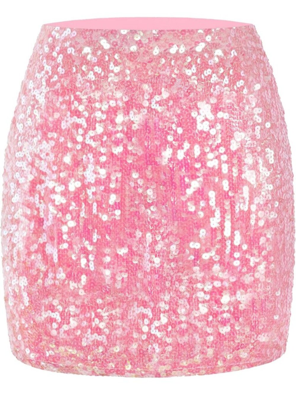 Women's Sequin Sparkle High Waist Bodycon Stretchy Pull On Pink Mini Skirt